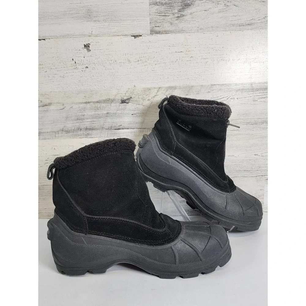 Sorel Crestwynd Winter Boots Women 9.5 Black Zip Front Faux Fur Trim Fair‎